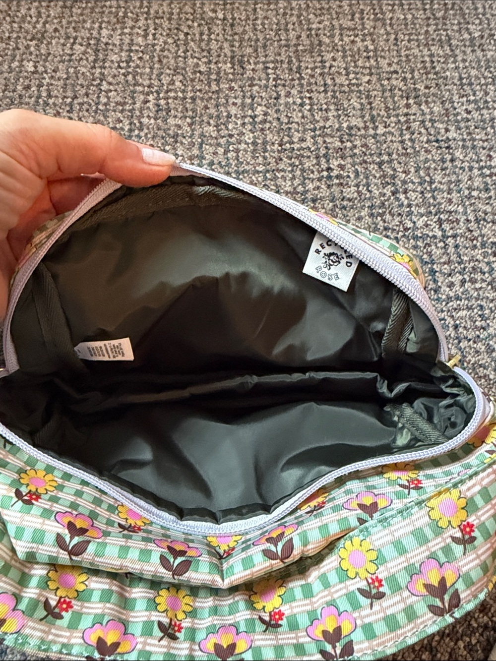 Cath Kidston Floral Print Crossbody Bag, Green Check Pattern, 23 x 13 x 8 - Picture 7 of 8